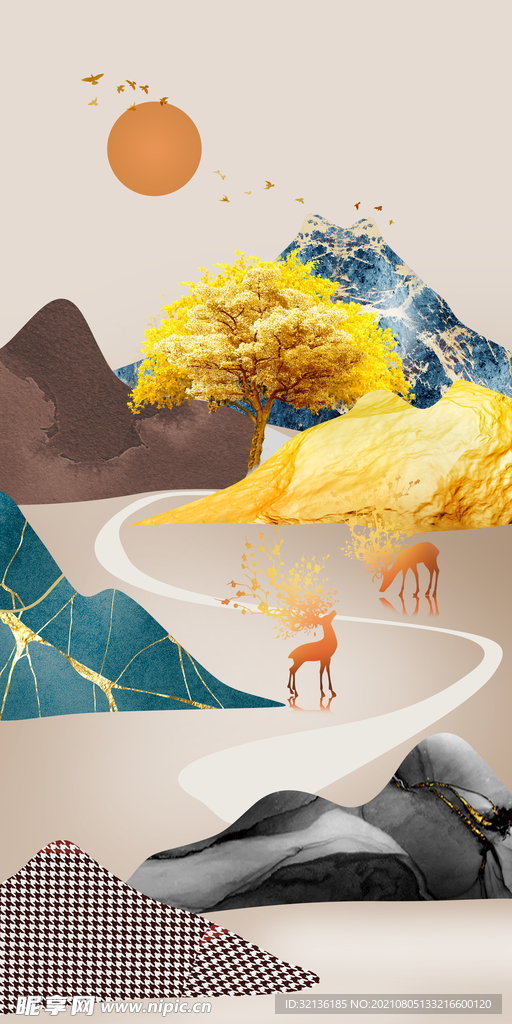 现代轻奢麋鹿装饰画