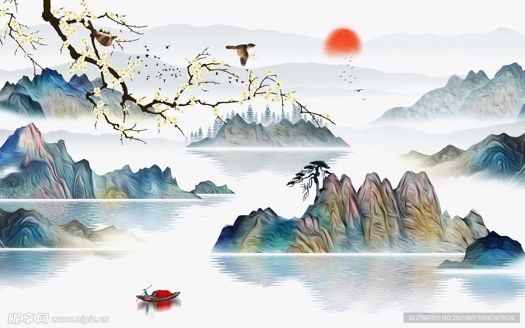 新中式意境山水背景墙