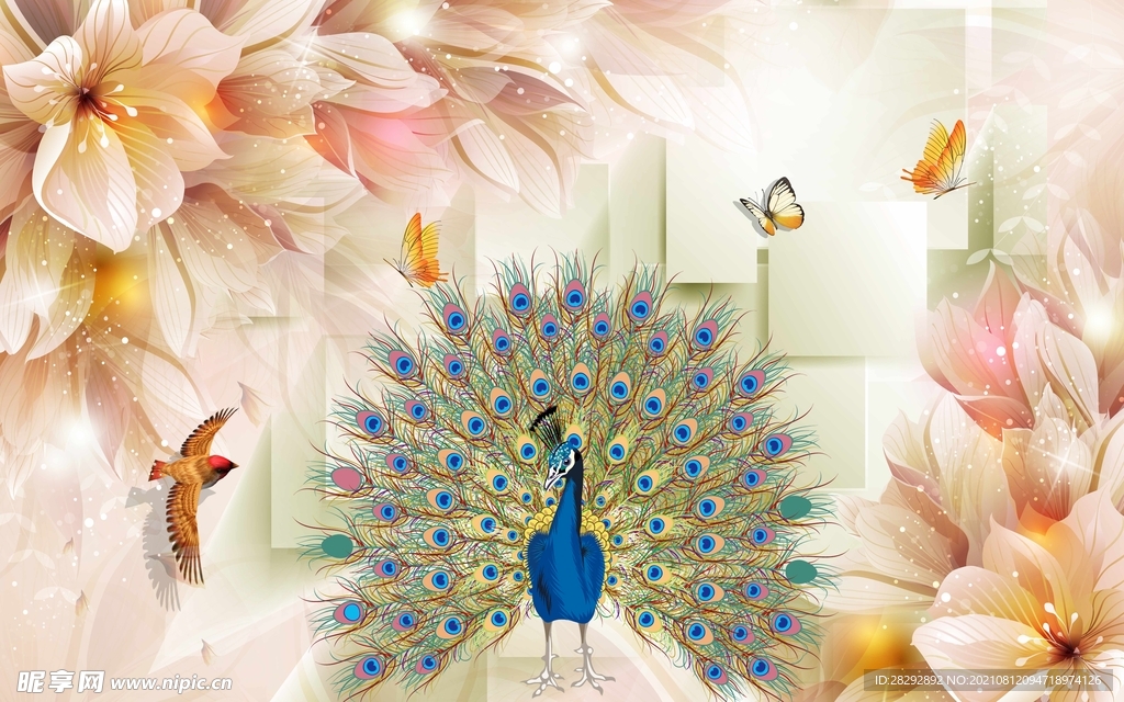 花卉孔雀背景墙
