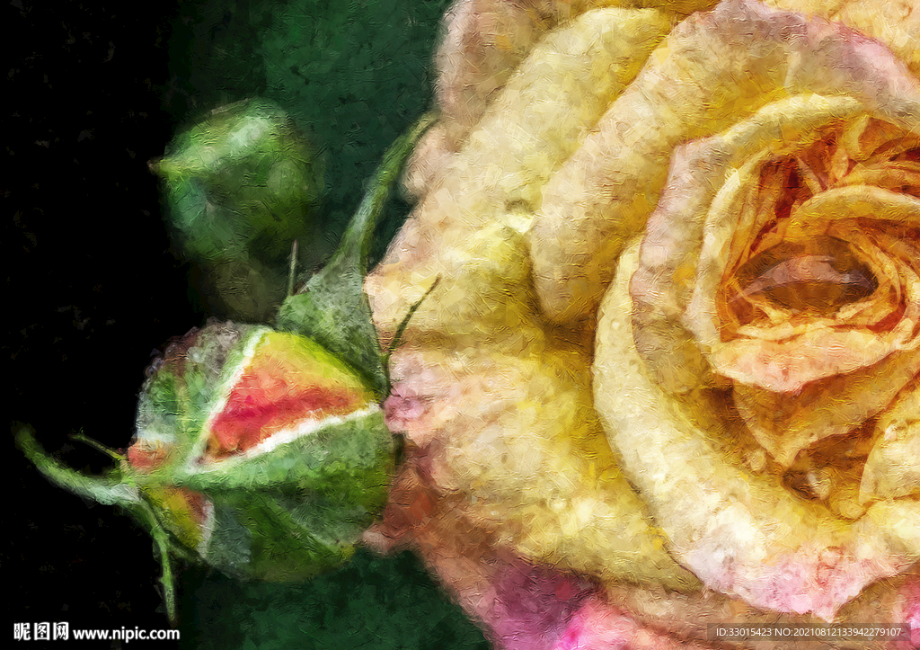 月季玫瑰花手绘油画装饰画