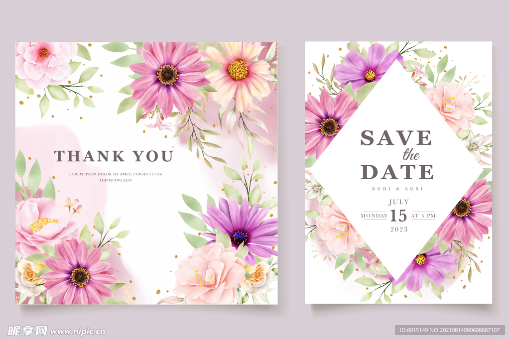 水彩菊花婚礼请柬