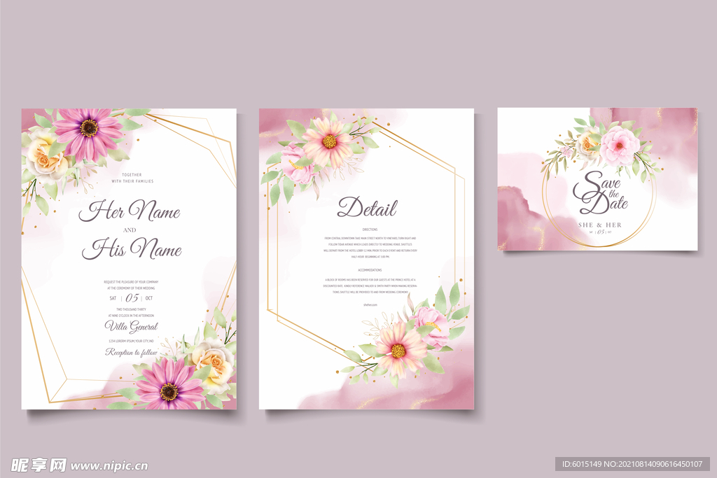 水彩菊花婚礼请柬