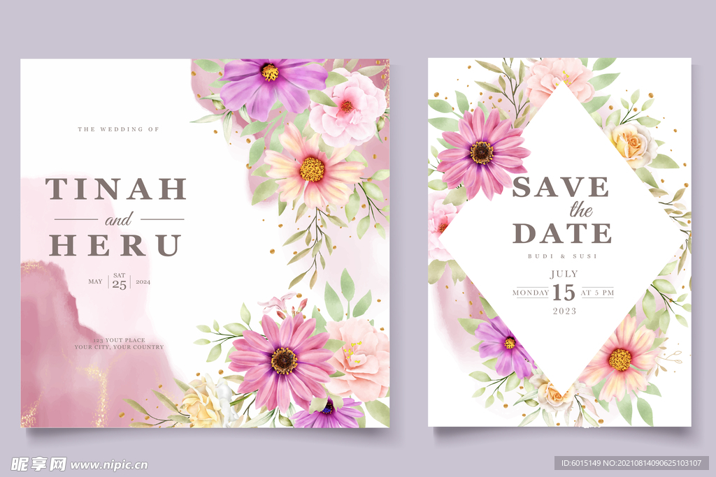 水彩菊花婚礼请柬