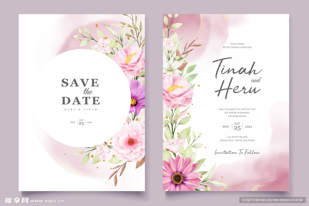 水彩菊花婚礼请柬