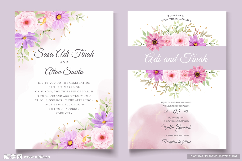 水彩菊花婚礼请柬