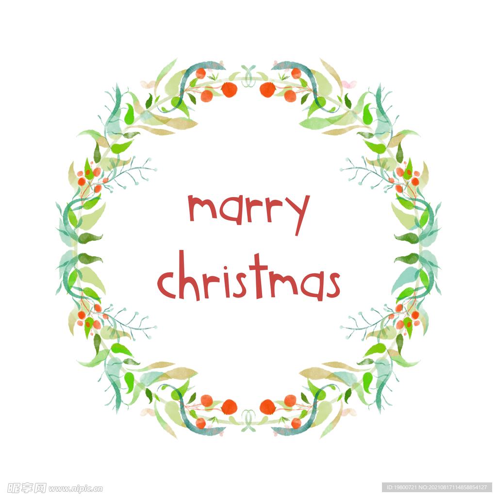 小清新手绘圣诞花环