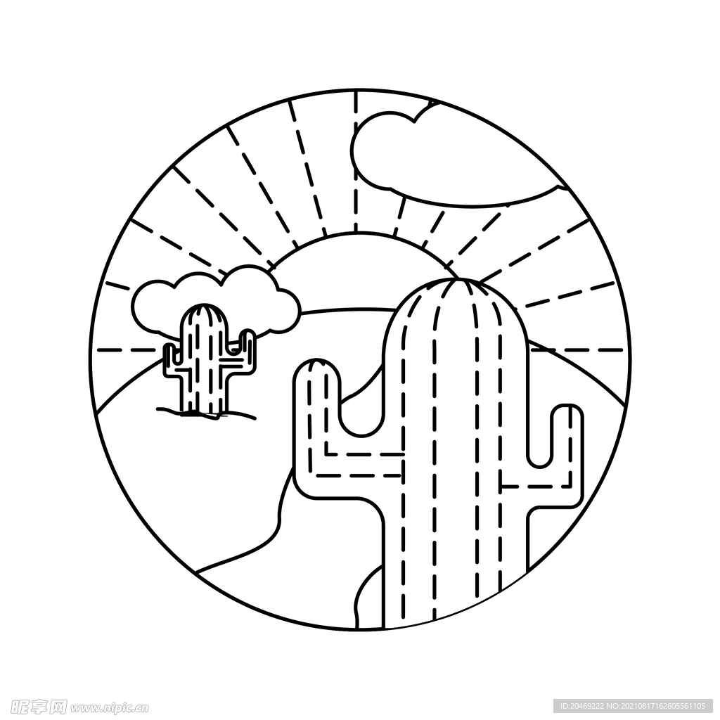 线性插画沙漠仙人掌