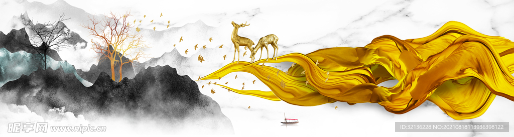 新中式抽象山水背景墙