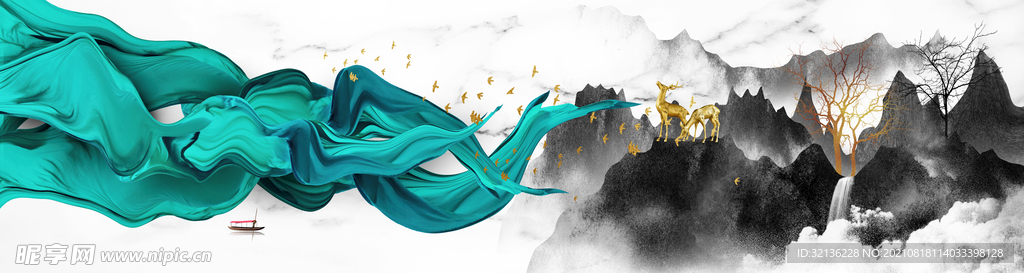 新中式抽象山水背景墙