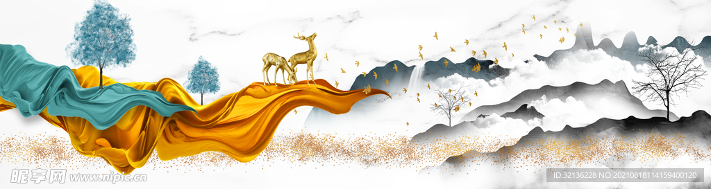 新中式抽象山水背景墙