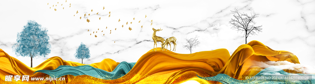 新中式抽象山水背景墙