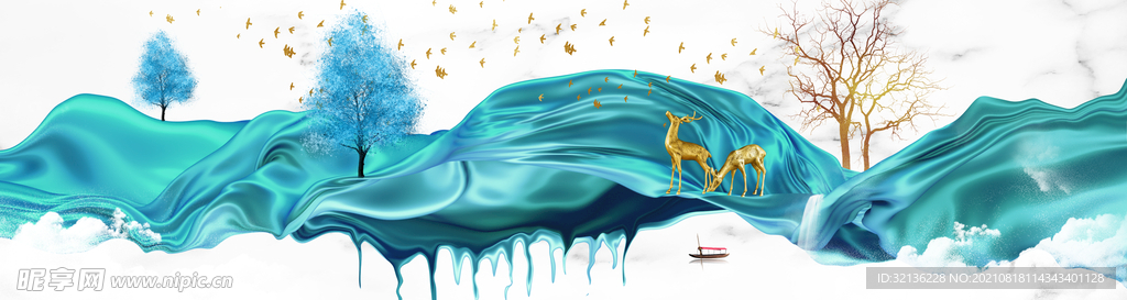 新中式抽象山水背景墙