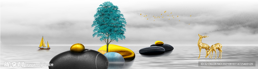 新中式抽象山水背景墙