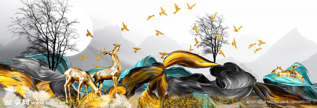 新中式抽象山水背景墙