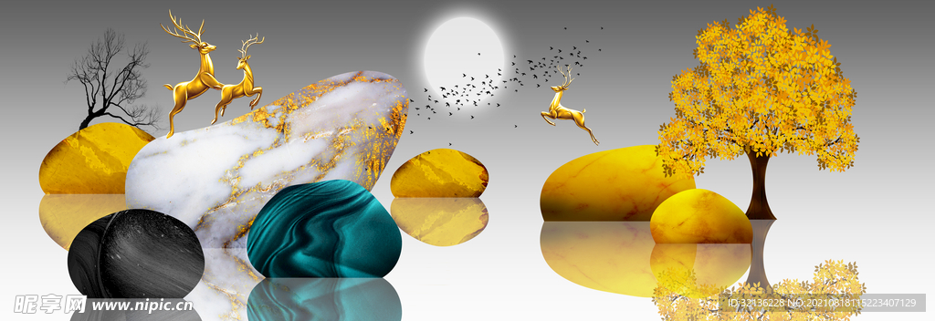 新中式抽象山水背景墙