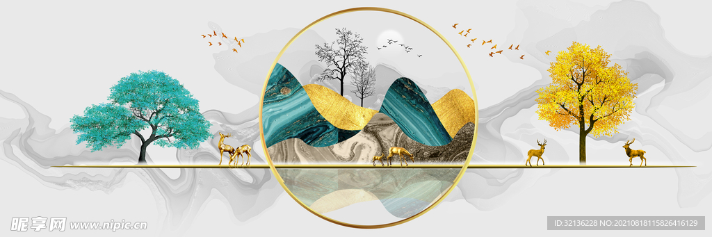 新中式抽象山水背景墙