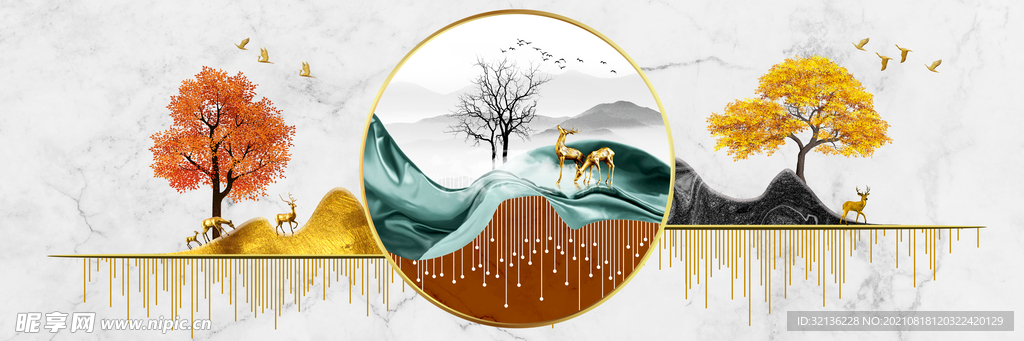 新中式抽象山水背景墙