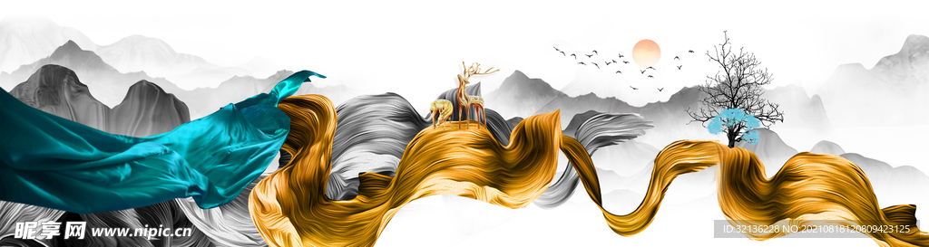 新中式抽象山水背景墙