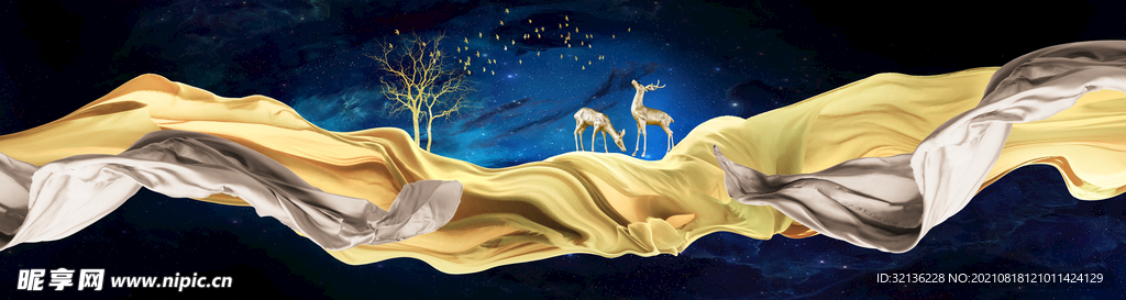 新中式抽象山水背景墙