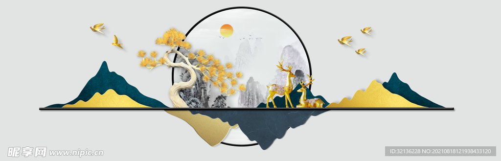 新中式抽象山水背景墙