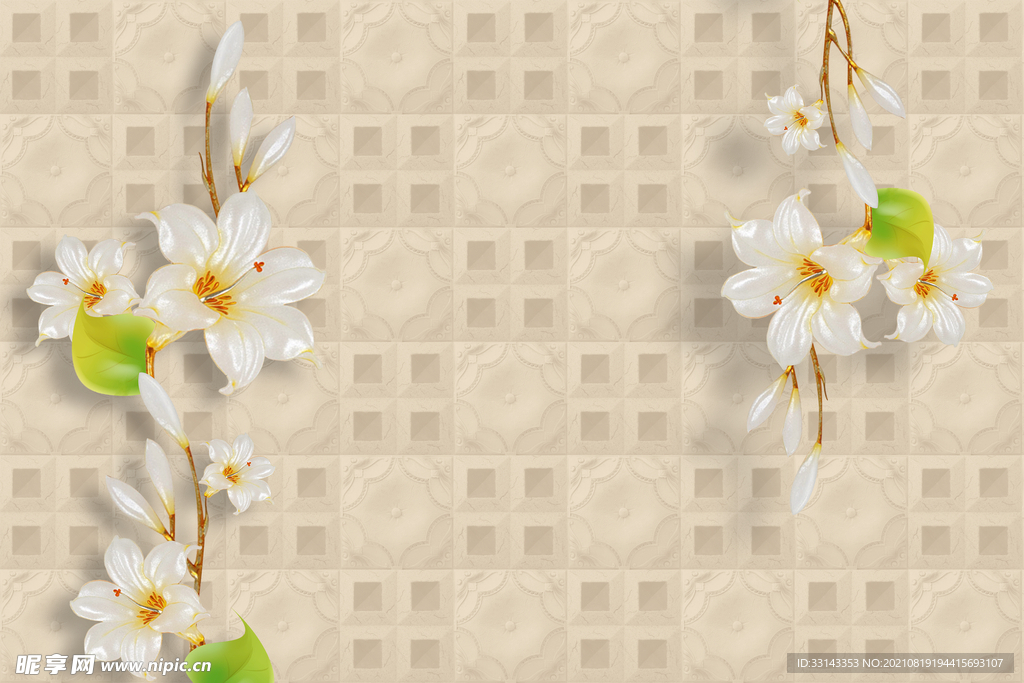 欧式复古百合背景墙