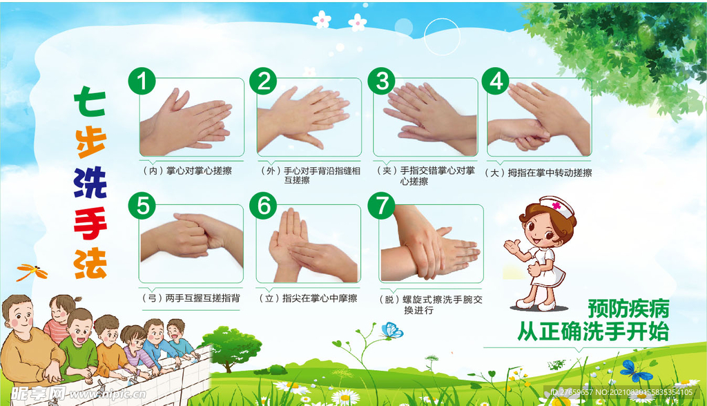 七步洗手法 幼儿园洗手法