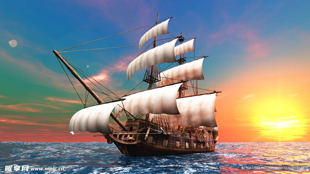 唯美海上帆船风景图片