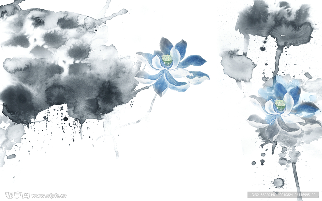 水墨荷花背景墙