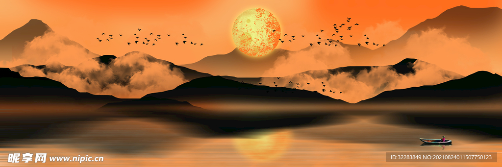 巨幅山水画背景墙