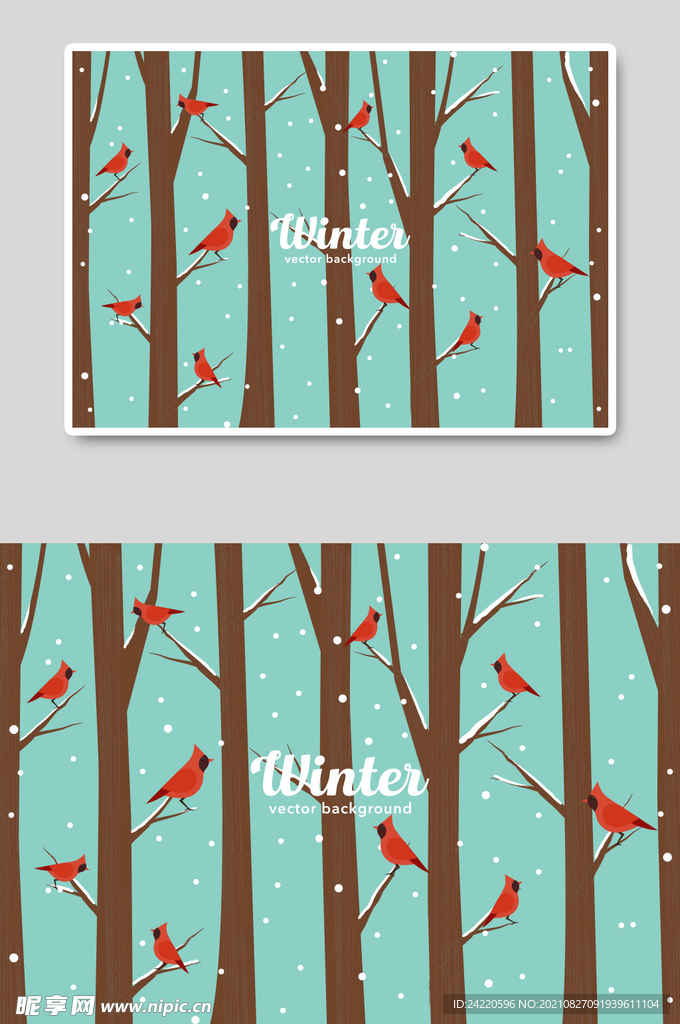 卡通树林小鸟插画