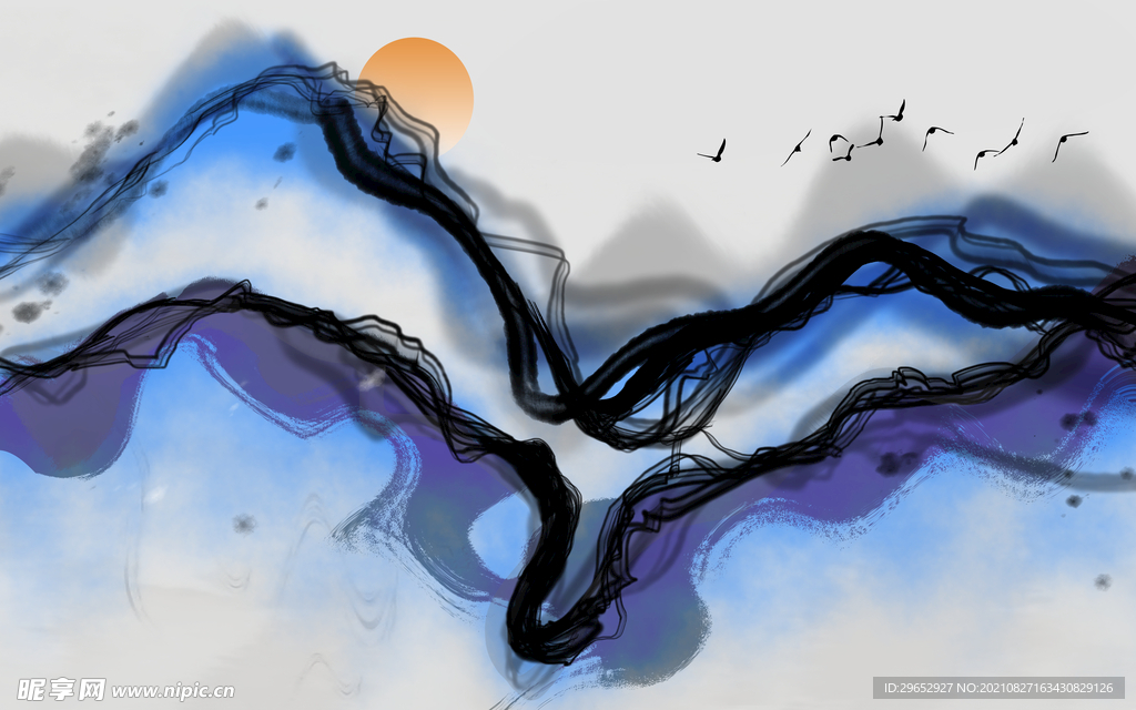 抽象山水画背景墙