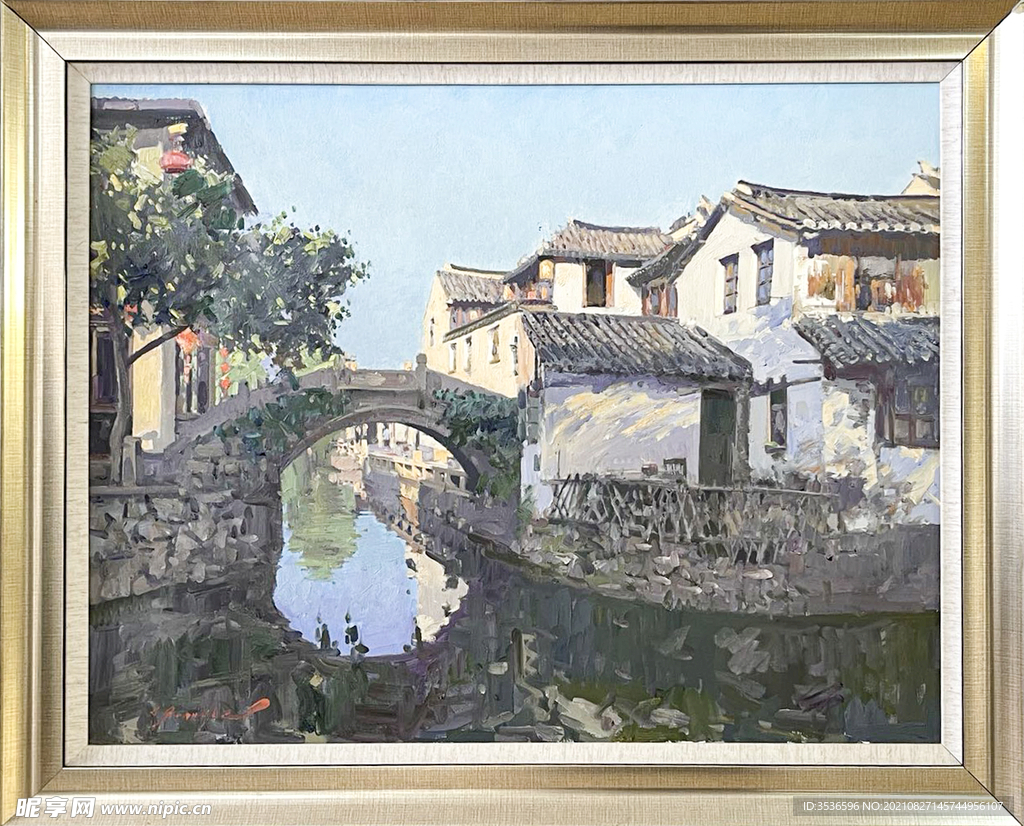 江南水乡油画