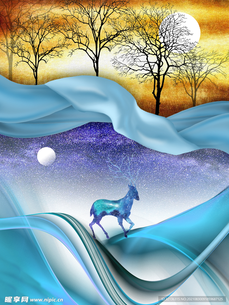 现代麋鹿创意线条装饰画