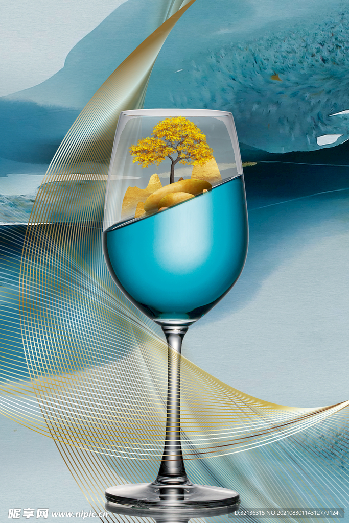 现代轻奢高脚杯装饰画