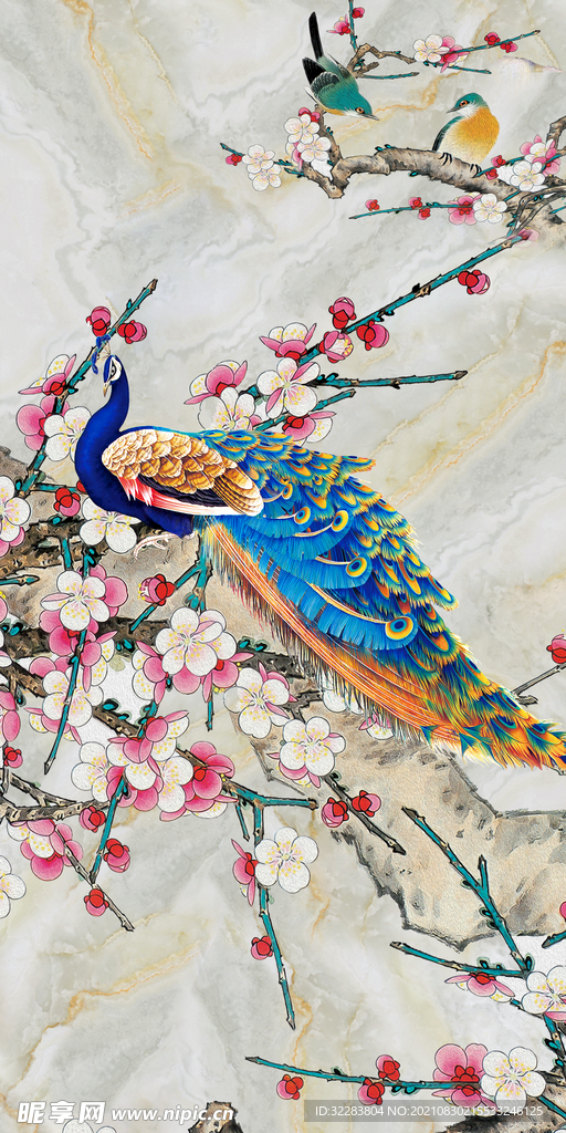 孔雀花开富贵装饰画