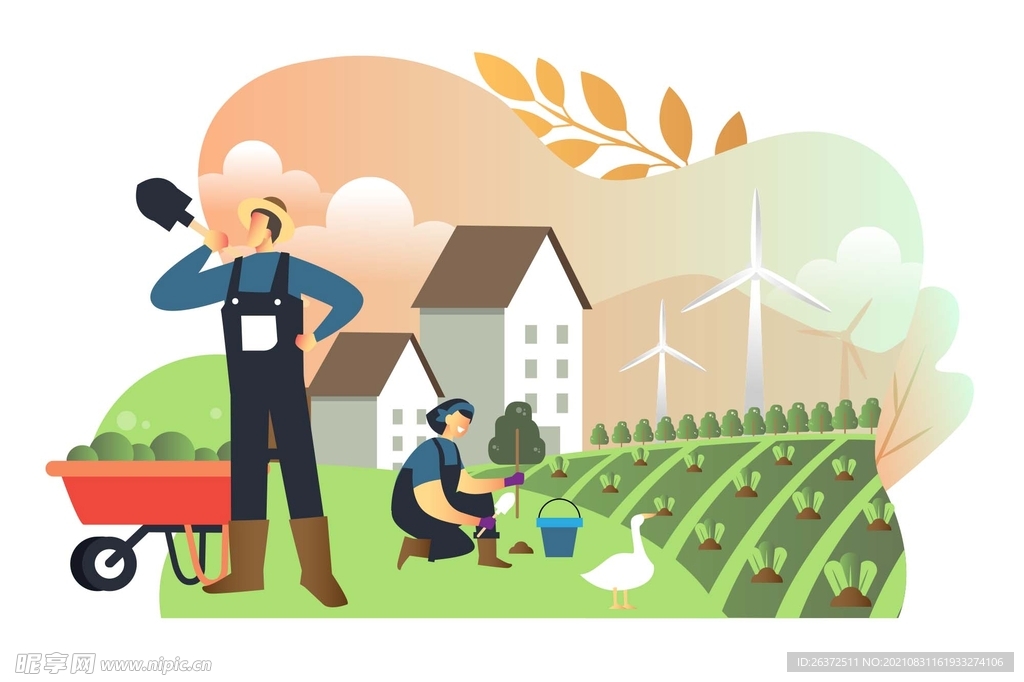 原生态乡村农场牧场人物插画