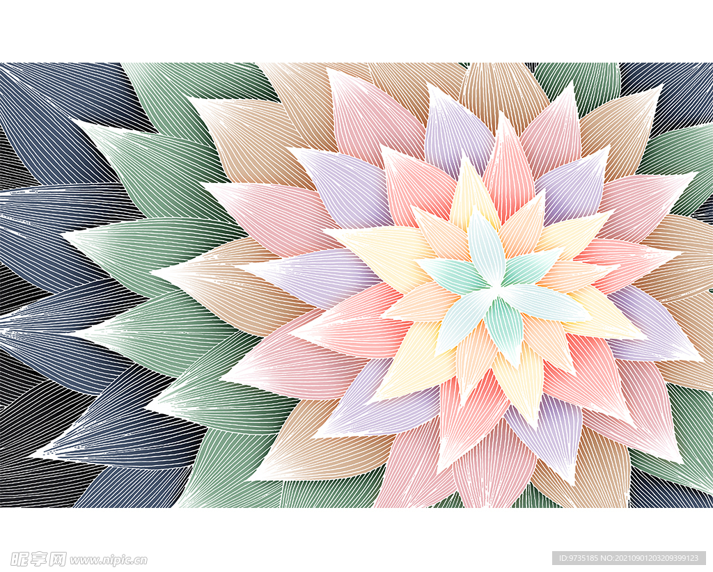 现代时尚轻奢手绘线条花朵壁画