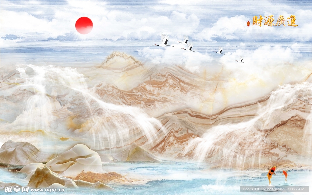 旭日东升大理石背景墙