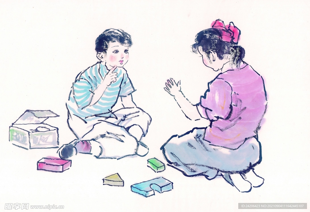 国画山村儿童游戏少儿