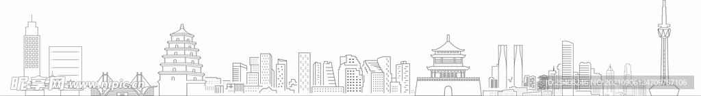 西安矢量地标建筑线稿