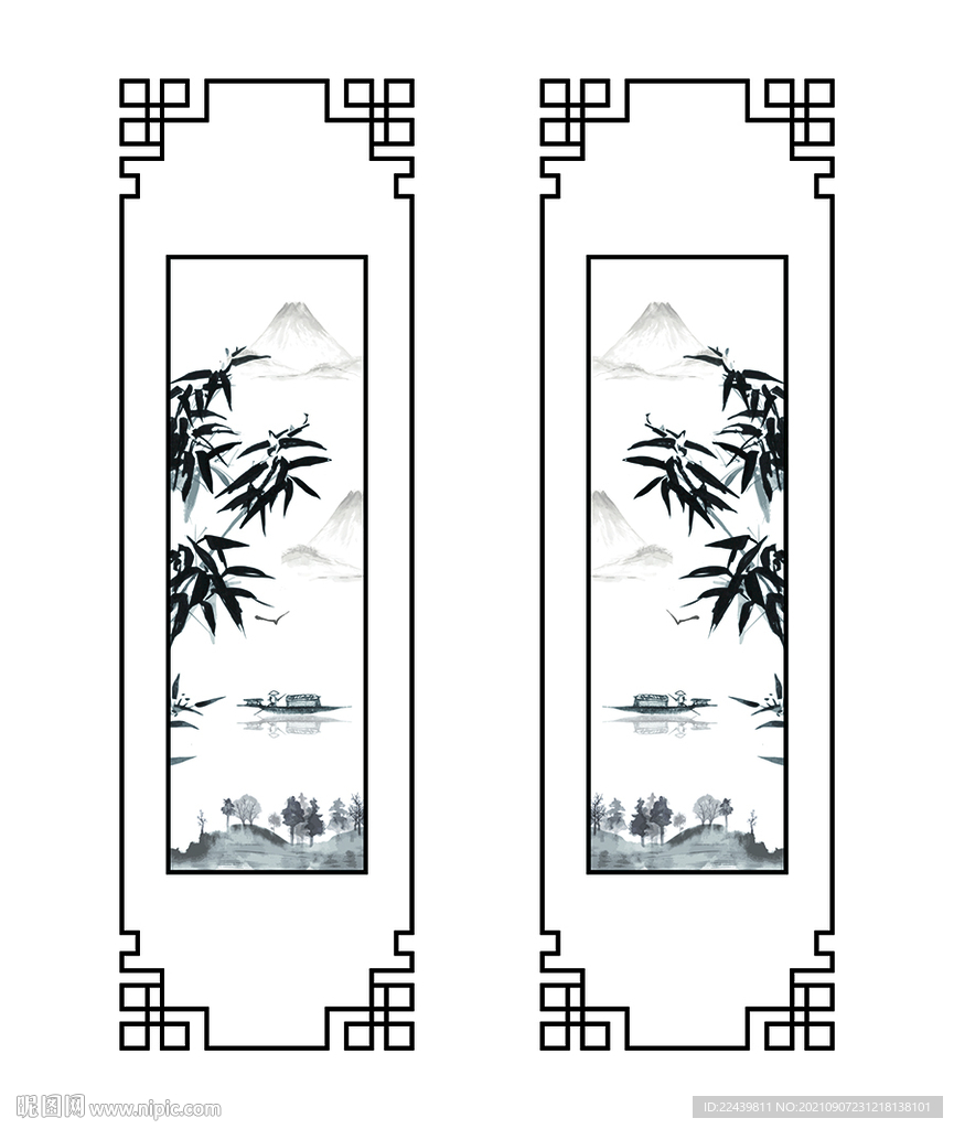 竹古典中式线条移门图片