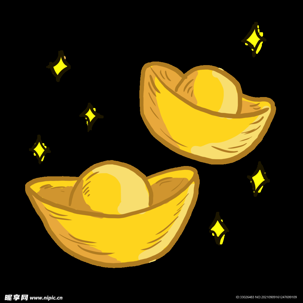 金元宝卡通手绘免抠过年春节元素