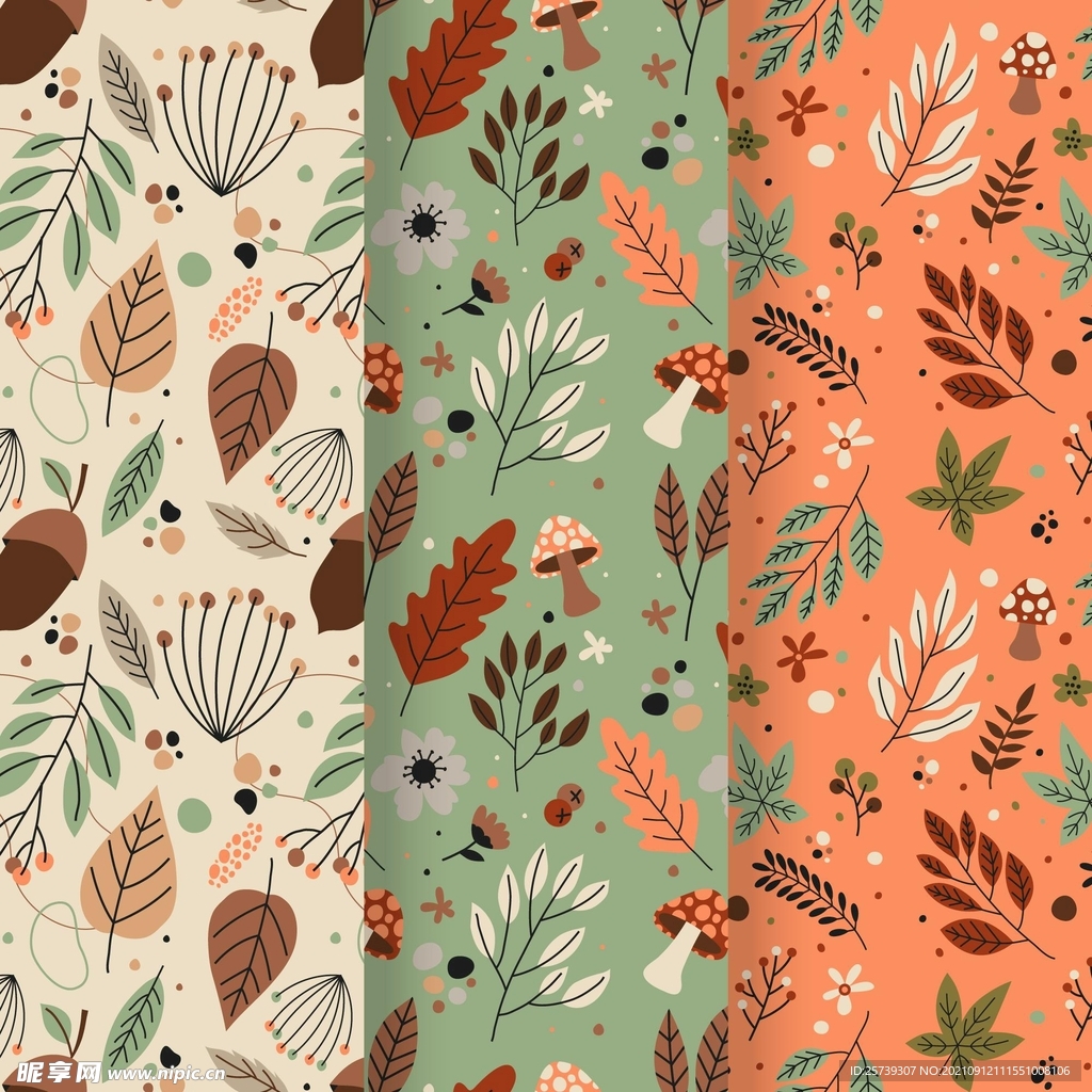 水彩秋季图案集合免费矢量图