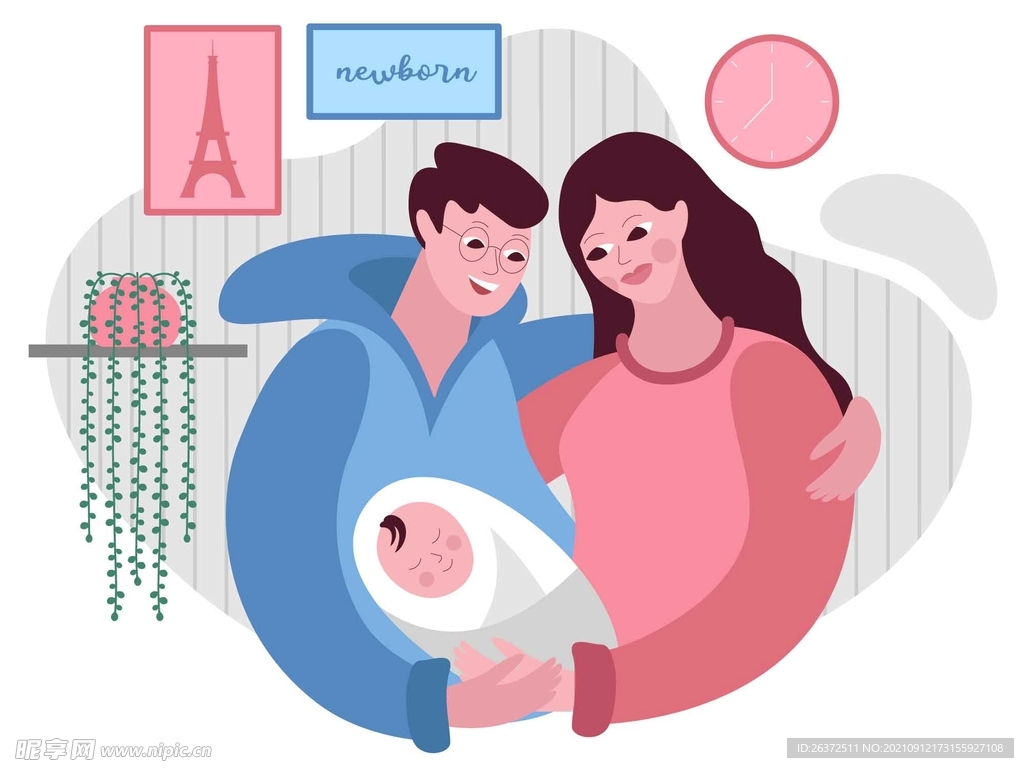 矢量卡通家庭婴儿插画