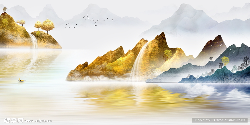 新中式轻奢金色抽象山水装饰画