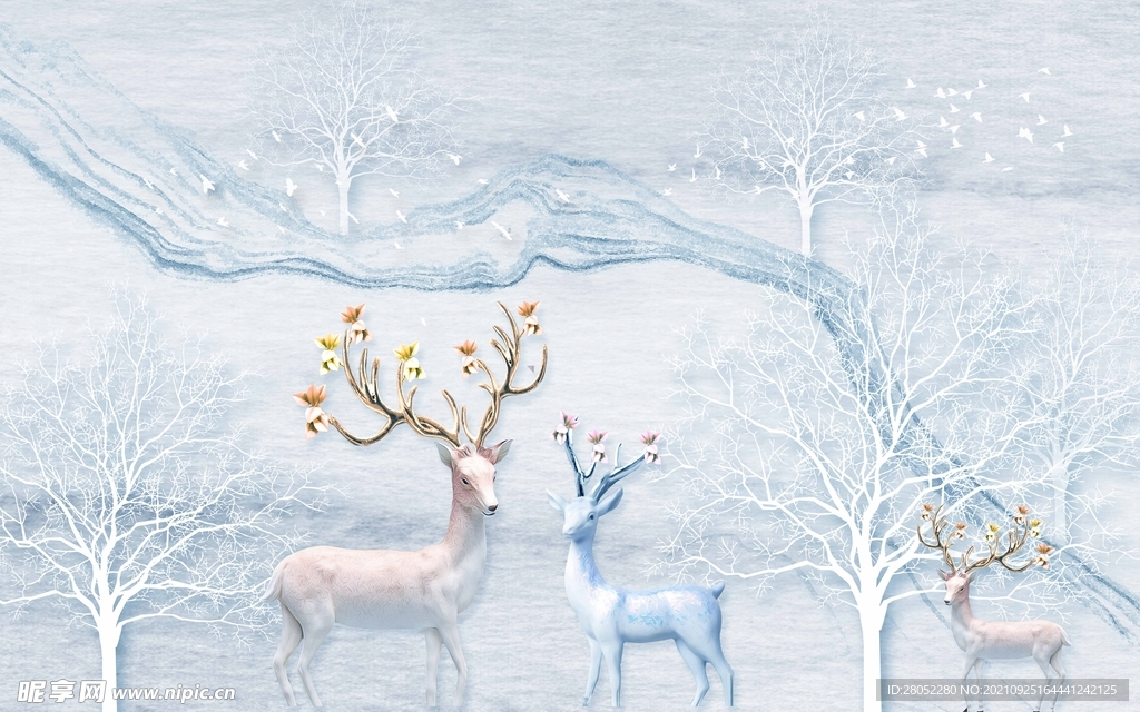 北欧麋鹿背景墙