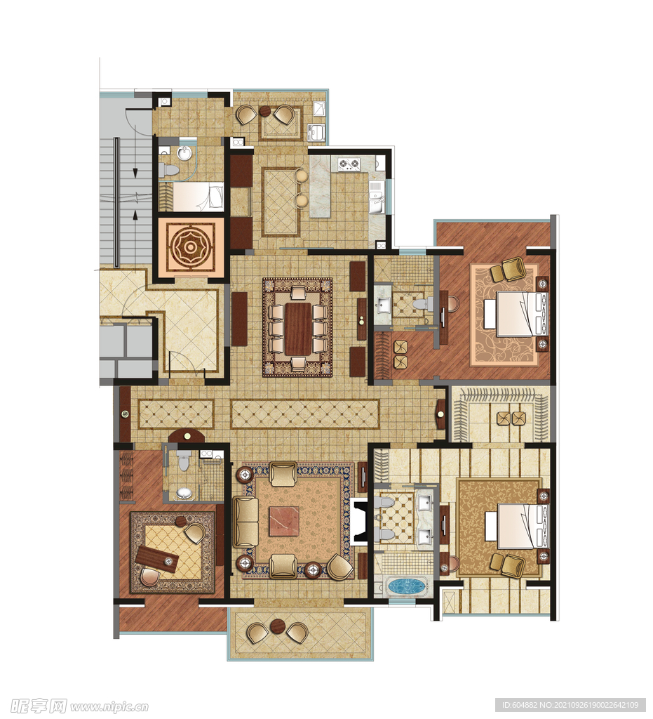 房地产大平层户型铺装分层图