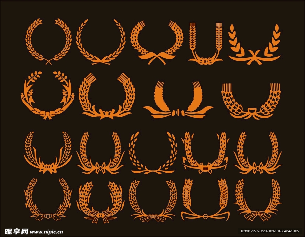 矢量麦穗 奖章稻穗花边