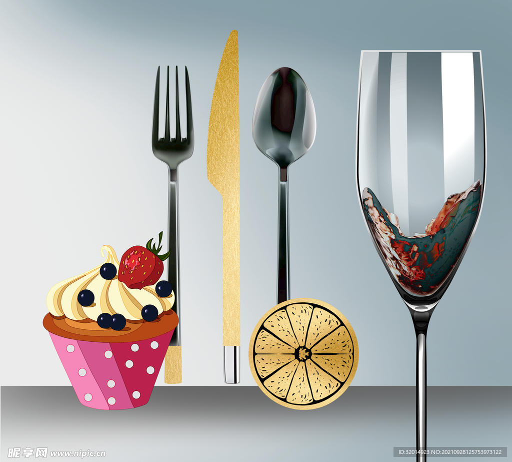 餐厅高脚杯酒杯餐具装饰画