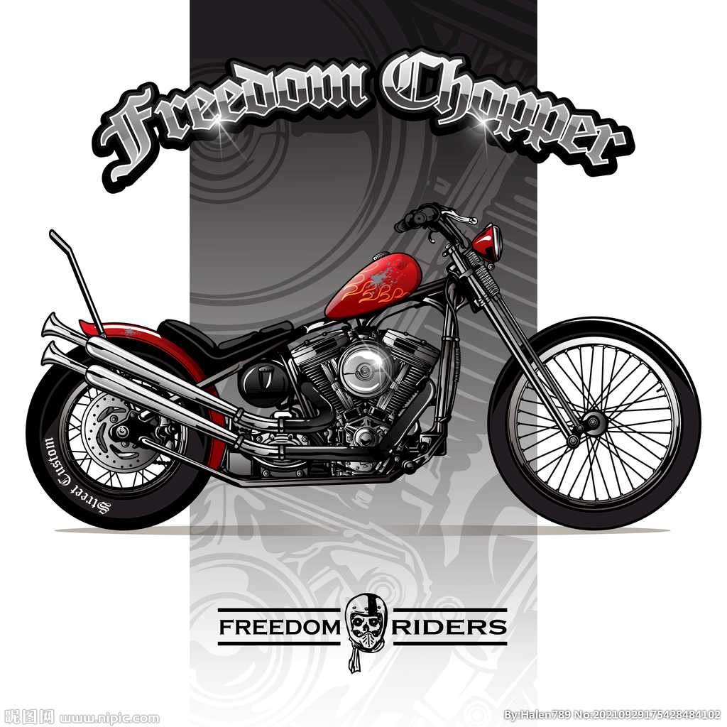 手绘插画炫酷摩托车红色